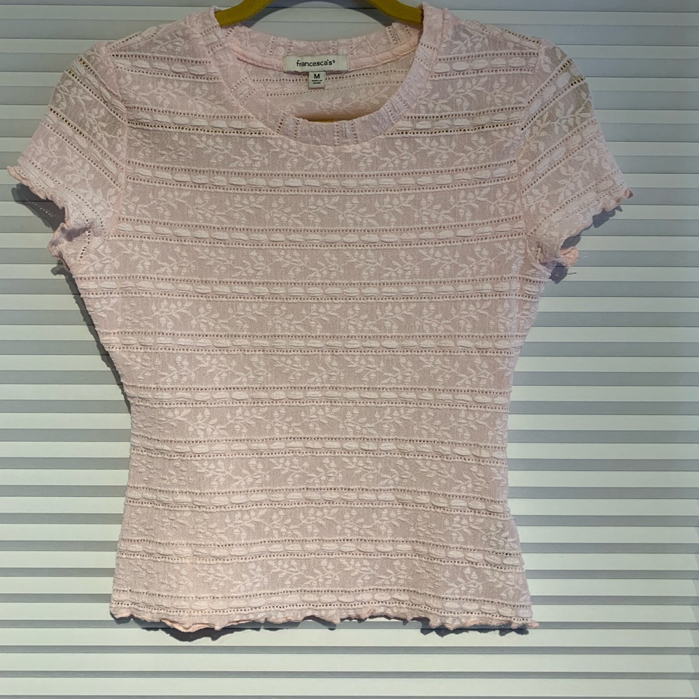 Francesca's Collections Light Pink Lace Short Sleeve Tee